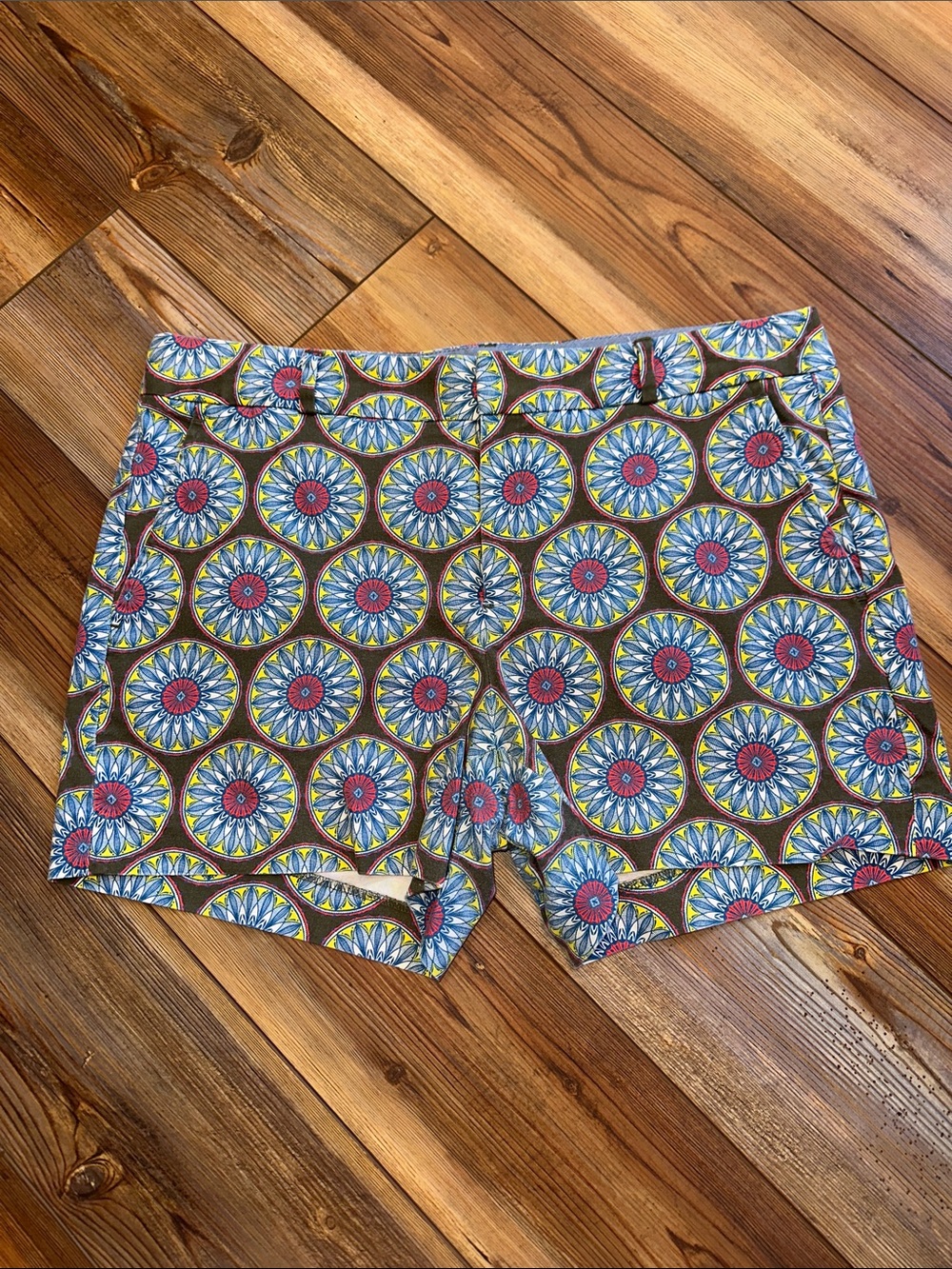Banana Republic Blue, Yellow & Salmon Medallion High-Waist Shorts